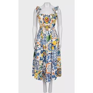 Dolce & Gabbana White Majolica Print Sundress Sz.42